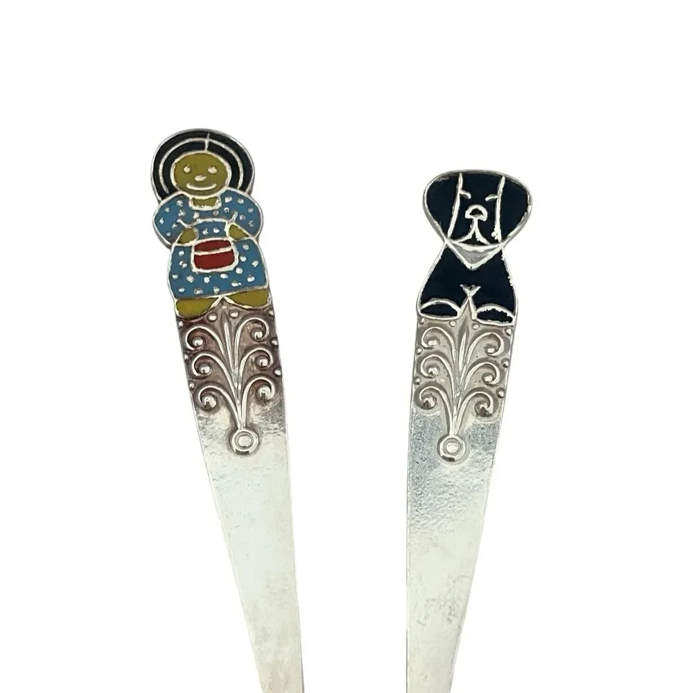 Vintage Soviet Russian Repka 6 Tea Spoon Cake Shovel Enamel Melchior Cupronickel